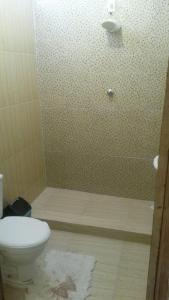 a bathroom with a toilet and a shower at Pousada da Vivi in Porto De Galinhas