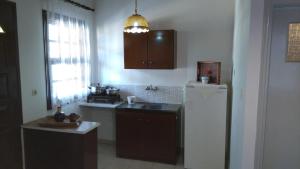 a kitchen with a sink and a refrigerator at Sonia Studios in Nees Kidonies