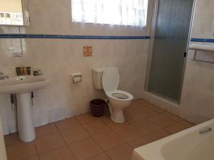 a bathroom with a toilet and a sink and a shower at Marlot Guest House in Polokwane