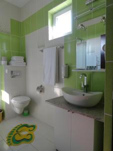 a bathroom with a sink and a toilet and a window at Carmen Studio in Otopeni