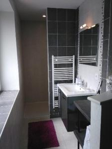 een badkamer met een wastafel en een spiegel bij La chambre du harpiste in Saint-Mars-la-Jaille