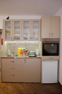 uma cozinha com um lavatório e um micro-ondas em Nikola's Apartment em Belgrado