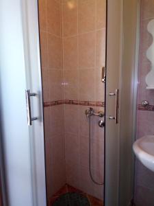 a bathroom with a shower and a sink at Viola i Detelina Apartments in Perućac +37 photos