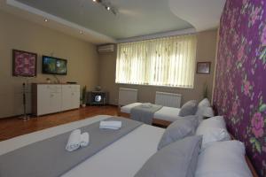 a living room with two beds and a couch at Sneki Apartment in Belgrade