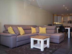 a living room with a couch and a coffee table at Appartement "FD" in Koksijde