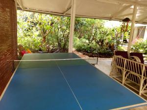 a ping pong table in a covered patio at Moonriver Lodge in Ladang Pangoi