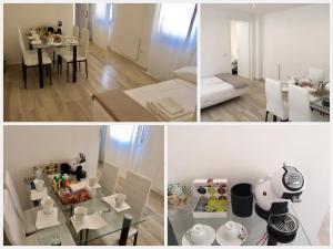 three pictures of a living room and a dining room at Graffiti in Barbagia in Nuoro