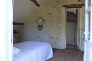 a bedroom with a bed and a wall with a mirror at Bella Simonetta in Francueil