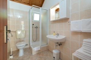 a bathroom with a toilet sink and a shower at Villas Oleandri in Vrboska +30 photos