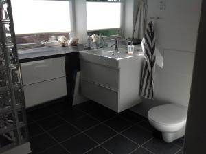 a bathroom with a sink and a toilet at Lundgaarde Bed & Breakfast in Kjellerup