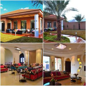 four pictures of a house with a palm tree at Villa Farah in Hail