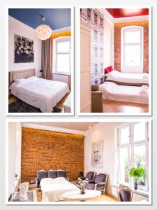 een collage van drie foto's van een hotelkamer bij Old Town - Green Apple in Wrocław