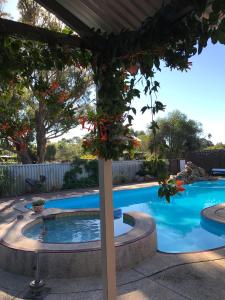 una piscina con pérgola junto a una piscina en Swan Valley Rest Cottage, en Middle Swan