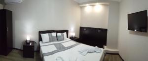 a bedroom with a bed and a flat screen tv at Nino's Hotel On Tsamebuli in Tbilisi City