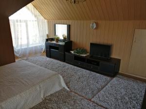 a bedroom with a bed and a flat screen tv at Kosmos 519 in Zatoka +155 photos