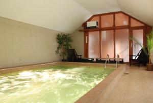 einem großen Innenpool mit Wasser in einem Gebäude in der Unterkunft Hotel U Růže in Slavonice