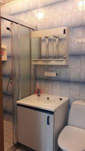 łazienka z białą umywalką i toaletą w obiekcie Koti Kiviniemi w mieście Pori