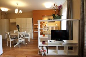 Televízia a/alebo spoločenská miestnosť v ubytovaní Orchidea Apartman Eger