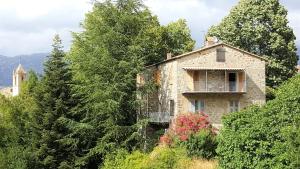 una vieja casa de piedra en medio de árboles en Housica & Co. en Ucciani