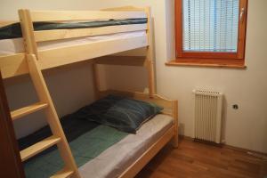 1 Schlafzimmer mit 2 Etagenbetten und einem Fenster in der Unterkunft Apartment Ajda in Bovec