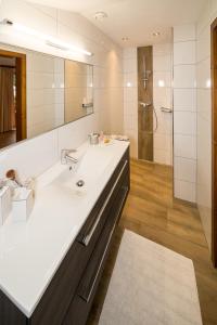 ein Bad mit einem Waschbecken und einer Dusche in der Unterkunft Haus Jäger in Filzmoos