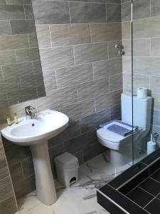 a bathroom with a sink and a toilet at Hotel Rex in Thessaloniki