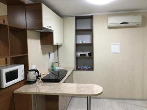 キーウにあるApartment in the heart of Kievのキッチン(カウンタートップ、電子レンジ付)