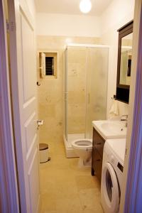 Un baño con ducha, inodoro y lavabo. en Holiday Home Nevista, en Sumartin