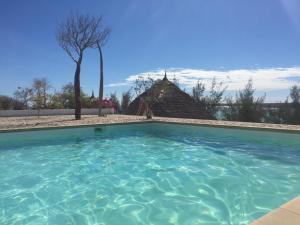 a swimming pool in a resort with a thatched roof at Salary Bay in Tsifota