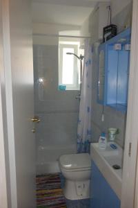 トリエステにあるMansarda San Marcoのバスルーム(トイレ、洗面台付)、窓が備わります。
