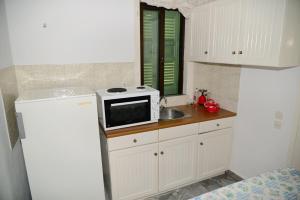 a kitchen with a microwave and a sink at Tiros Apartments Armonia in Tyros +38 photos