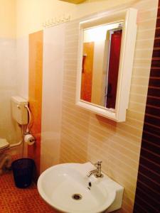 La salle de bains est pourvue d'un lavabo et d'un miroir. dans l'établissement Munroe Eco Camp, à Munroe Island