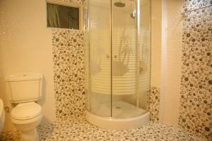 a bathroom with a shower and a toilet at Anjana Villa in Galle