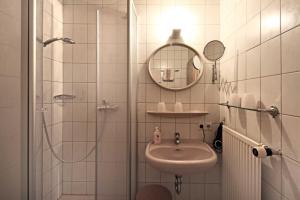 フォグツブルクにあるWinzerhof Baumerのバスルーム(シンク、鏡付きシャワー付)