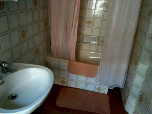 uma casa de banho com um lavatório e uma cortina de chuveiro em Callejon de la Vega em Ríocaliente