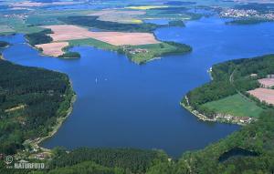 an aerial view of a large body of water at Yacht Club Bezdrev in Hluboká nad Vltavou