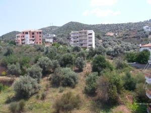 a group of buildings on a hill with trees at Classic-style apartment in Loutra Edipsou
