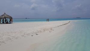 a group of people sitting on a white beach at Madivaru Kro in Rasdhoo +8 photos
