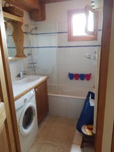 a bathroom with a washing machine and a sink at Arpege Des Neiges in Sainte-Foy-Tarentaise
