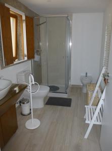 a bathroom with a shower and a toilet and a sink at Casa Retiro de Lisei in Penalva do Castelo