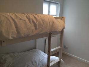 a bunk bed in a room next to a window at Fitzroy Chiswick Apartment in London