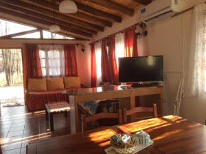 a living room with a television and a couch at Terrazas En El Bosque Cabañas in Malargüe