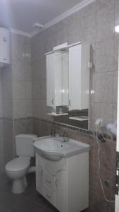 a bathroom with a white sink and a toilet at Apartments Royal Menex in Požarevac