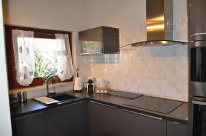 eine Küche mit einer Spüle und einer Arbeitsplatte in der Unterkunft Appartamento Nino in Aosta