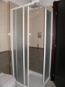 a shower stall in a bathroom with a toilet at Hotel I Crespi in Grosseto