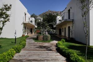 a cobblestone path in front of a building at The LifeCo Bodrum Well-Being Detox Center and Vegan Hotel in Golturkbuku