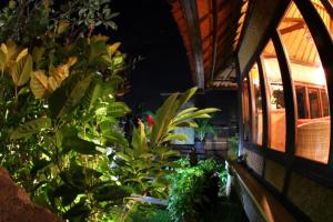 a room filled with lots of plants next to a building at Villa Gede Private Guest House in Selemadeg