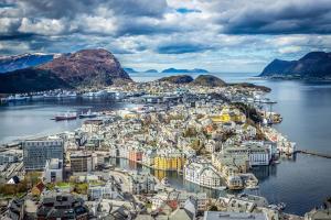 an aerial view of a city on a body of water at Quality Hotel Waterfront in Ålesund +135 photos