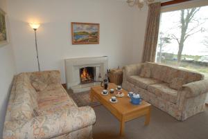 a living room with a couch and a fireplace at The Hide in Newtownards