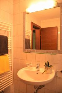 un baño con lavabo y espejo en La Mezza Luna, en Kappl